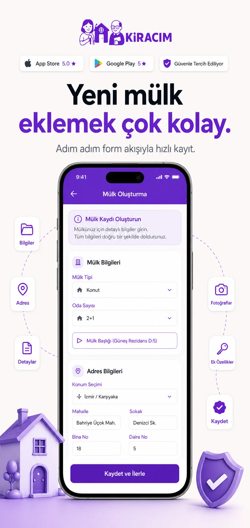 Kiracım yeni mülk ekleme ekranı