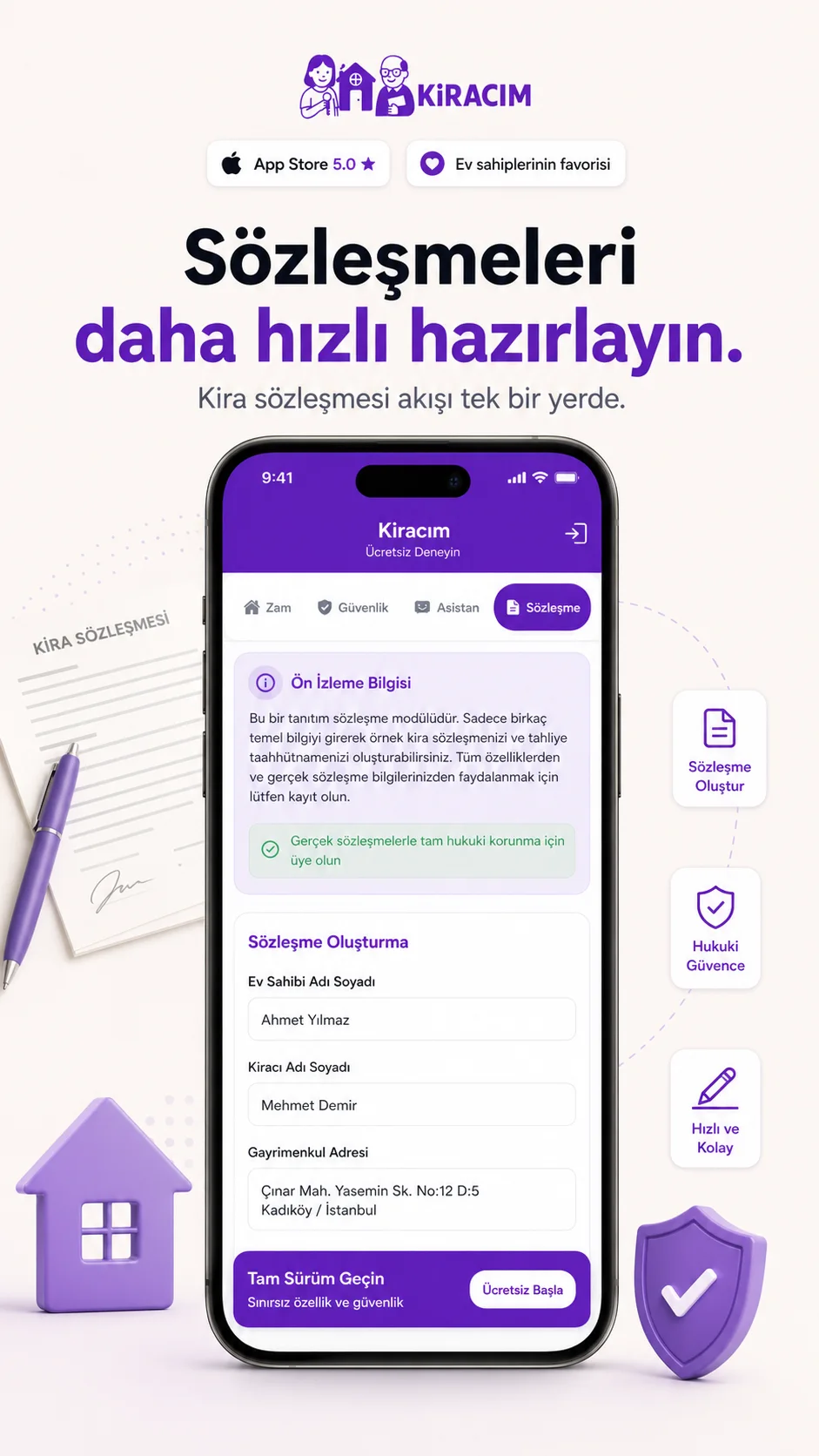Kiracım sözleşme hazırlama ekranı
