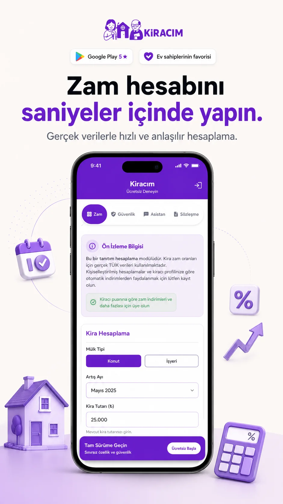 Kiracım kira zam hesabı ekranı